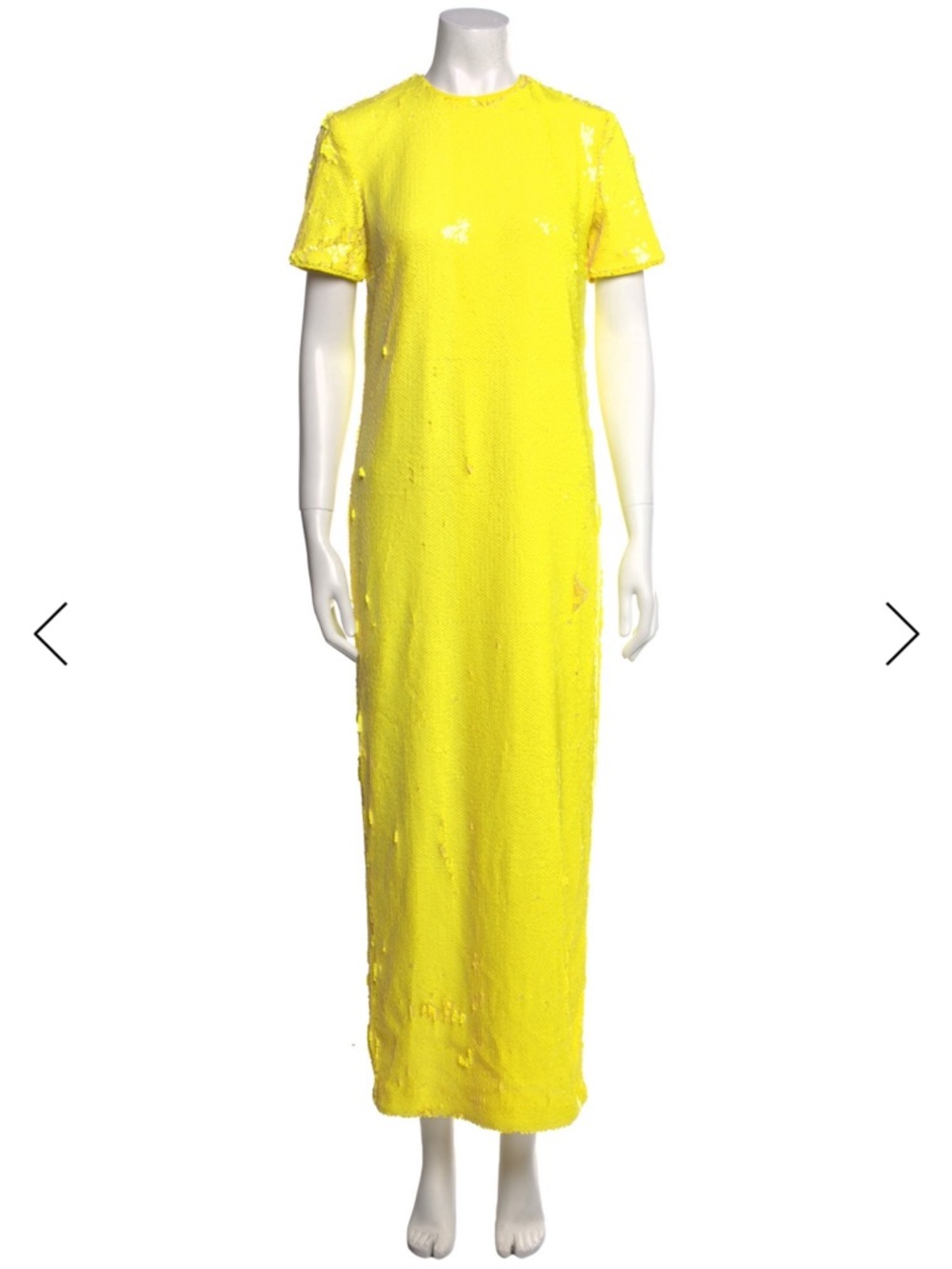 MSGM Bright Yellow Sequin Short-Sleeve Maxi Dress